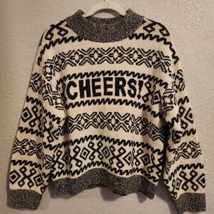 Cheers Black and White Patterned Sweater